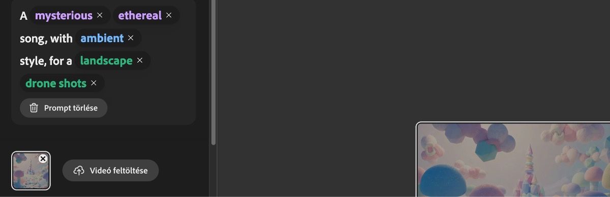 A Javasolt utasítás szakasz hangulati, stílus és cél opciókat sorol fel, például energikus, álmodozó, elektronikus és ehhez hasonlók.