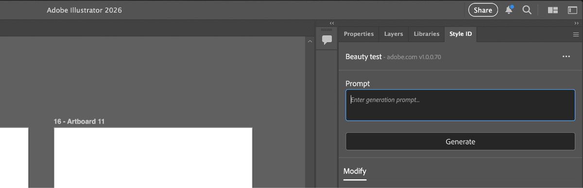 Das Bedienfeld „Style-ID“ zeigt den Generator-Modus mit einem Prompt-Feld zur Eingabe einer Prompt-Beschreibung und einem Button „Generieren“ an.