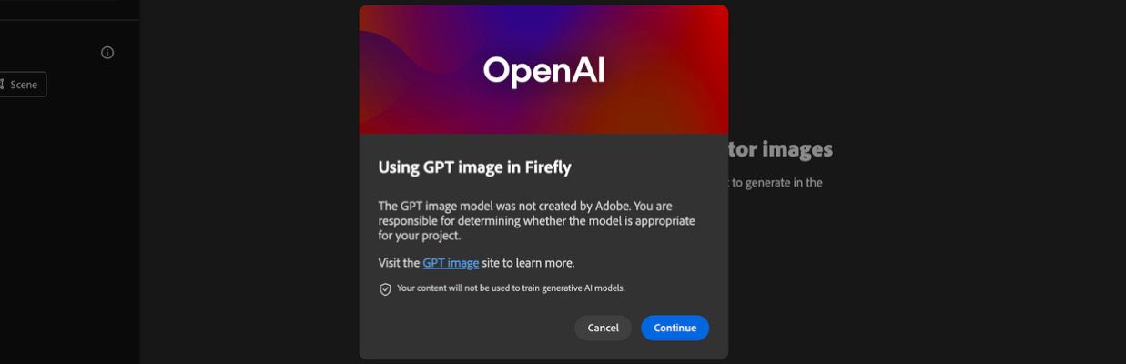OpenAI が表示され、続行またはキャンセルを選択できます。