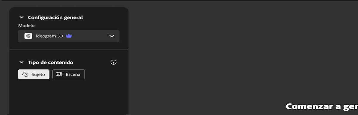 En la sección Tipo de contenido, hay dos opciones entre las que puede elegir: Sujeto y Escena. Actualmente, la opción Sujeto está seleccionada.