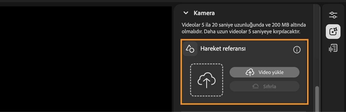 Video düzenleyici ekranı, referans video yükleme veya sıfırlama seçeneği ile Kompozisyon ayarlarını görüntülüyor.
