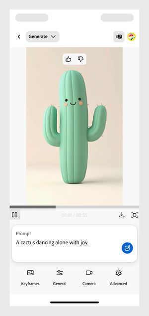 A video of a cactus dancing alone with joy is generated. 