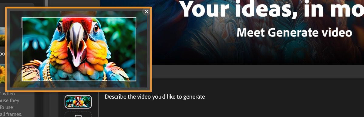 The mouse is hovering over the thumbnail, and a larger preview image is displayed. The cursor over the preview has activated the crop tool, allowing you to adjust the crop using the handles.