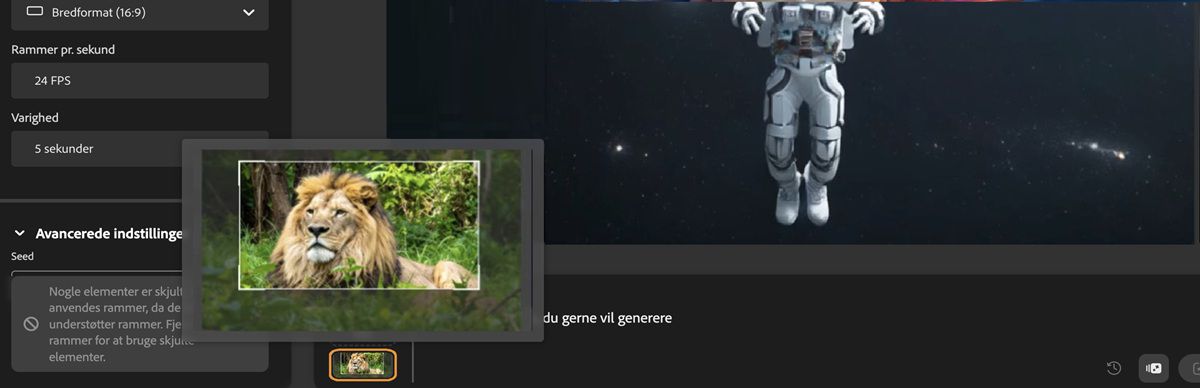 Rammesektionen har et billede uploadet, og promptlinjen er blevet tilføjet en meddelelse.