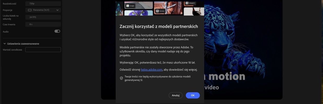 Okno Rozpocznij korzystanie z modeli partnerskich jest otwarte i masz możliwość kontynuowania lub anulowania.