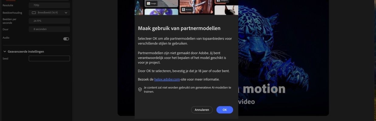 Het deelvenster Maak gebruik van partnermodellen is open en je hebt de optie om door te gaan of te annuleren.