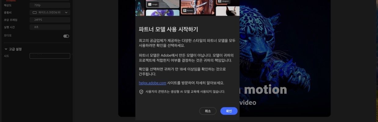 파트너 모델을 사용하는 시작이 열려 있으며 계속하거나 취소할 수 있는 옵션이 있습니다.
