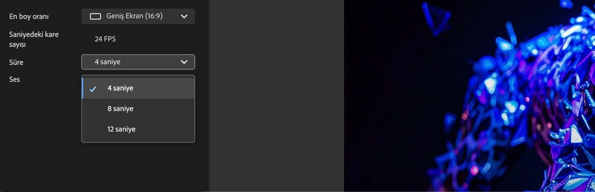 Süre açılır menüsü açılır ve 5 saniye ve 10 saniye arasında seçim yapabileceğiniz iki seçenek bulunur.