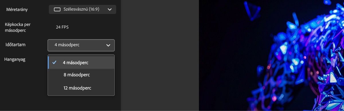 Az Időtartam legördülő menü nyitva van, és két lehetőség közül lehet választani – 5 másodperc vagy 10 másodperc.