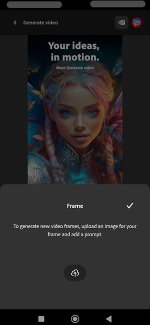 L’opzione Fotogramma è aperta e consente di caricare un’immagine da utilizzare come primo fotogramma del video generato.
