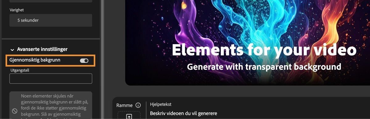 Under Avanserte innstillinger er alternativet Gjennomsiktig bakgrunn aktivert.