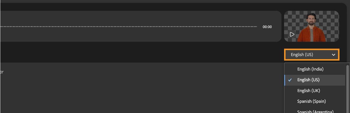The language dropdown menu is open and there are list of languages to choose from.