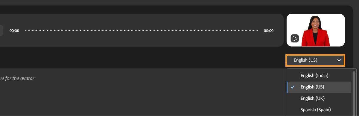 The language dropdown menu is open and there are list of languages to choose from.