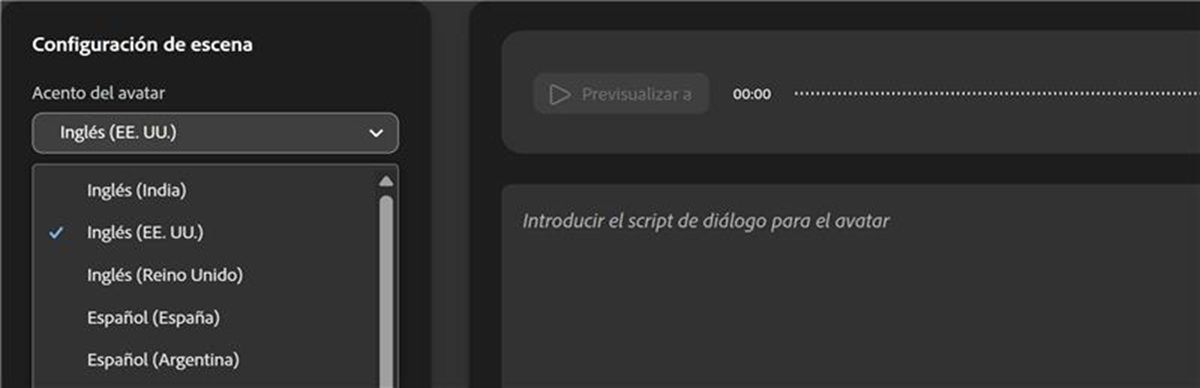 Se abrirá el menú desplegable de Acento del avatar y encontrará una lista de acentos entre los que elegir.