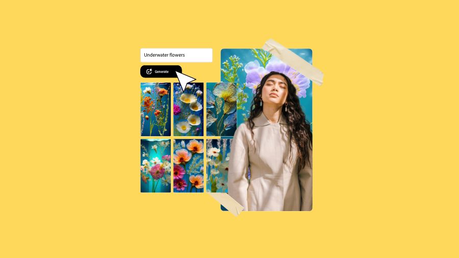 Woman using AI image generator in Adobe Express