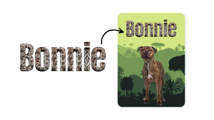 A brindle colored dog over a jungle background