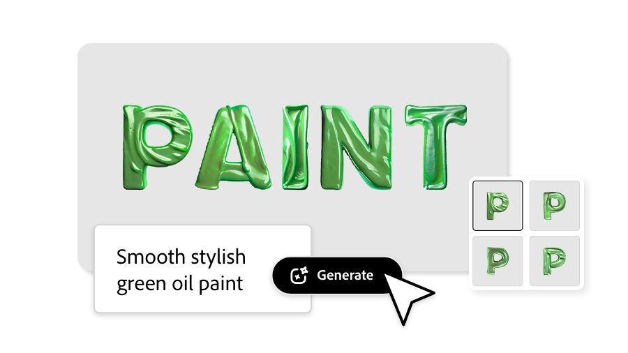 The word "paint" styled in smooth green oil paint texture made in Adobe Express