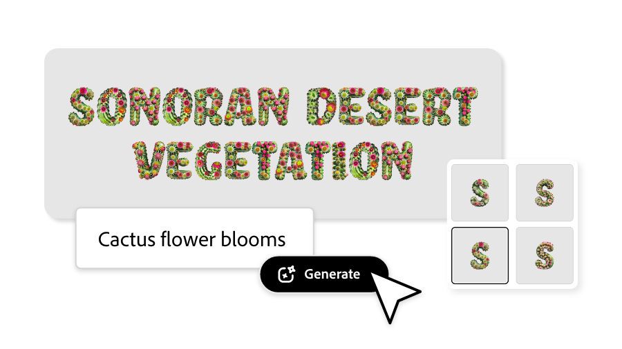 The Words "Sonoran desert vegetation" in a cactus flow bloom texture made in Adobe Express