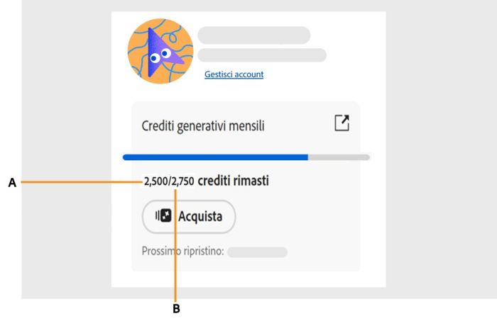 Schermata che mostra come accedere al numero dei crediti generativi in-app.