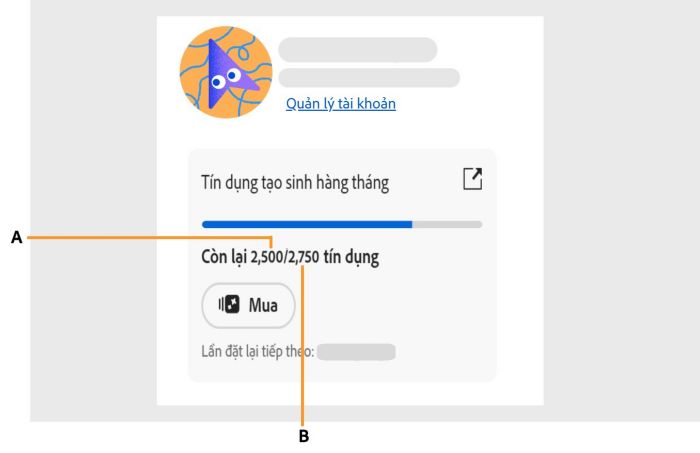 Màn hình hiển thị cách bạn có thể truy cập số tín dụng tạo sinh trong ứng dụng.