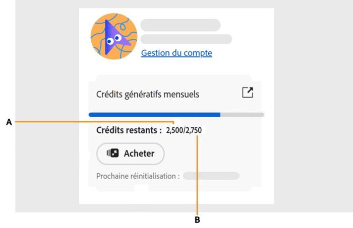 Affichage du nombre de crédits génératifs dans l’application.