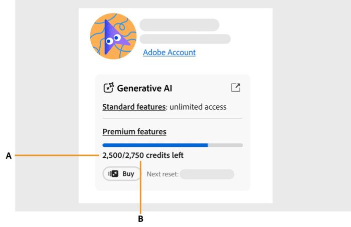 Screen na nagpapakita kung paano mo maa-access ang bilang ng generative credit mo sa mismong app.