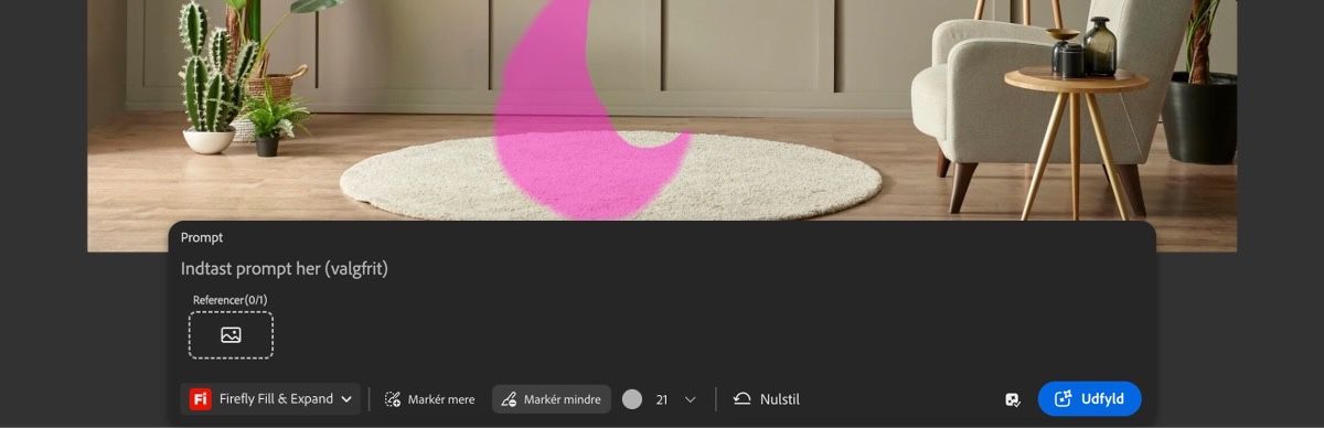 Indstillingen Markér mindre er valgt, og et afsnit males over for at slette det fremhævede område.