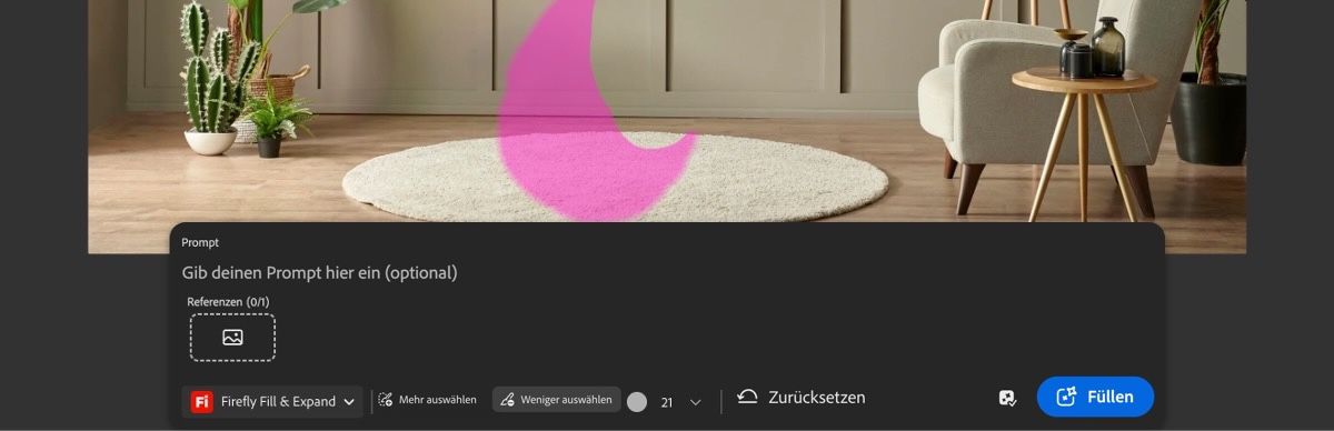 Die Option „Weniger auswählen" ist ausgewählt, und ein Abschnitt wird übermalt, um den hervorgehobenen Bereich zu löschen.