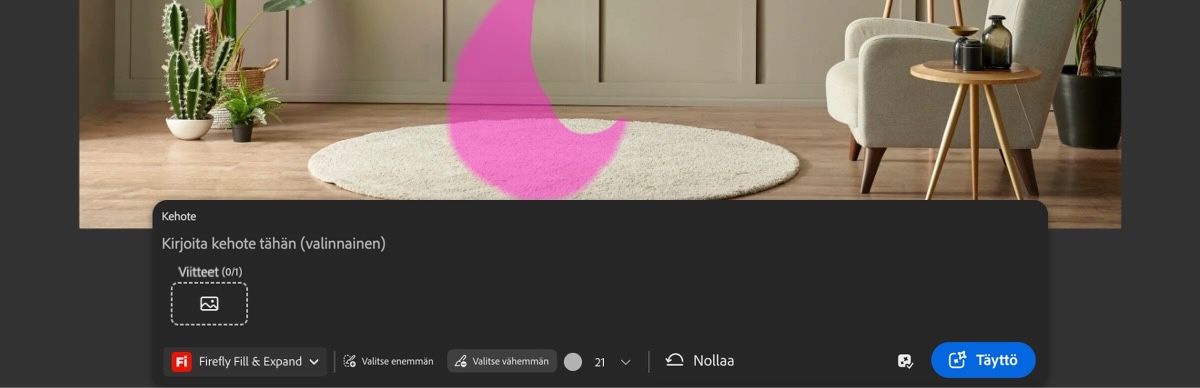 Valitse vähemmän -vaihtoehto on valittuna, ja osa korostetusta alueesta on pyyhitty maalaamalla pois.