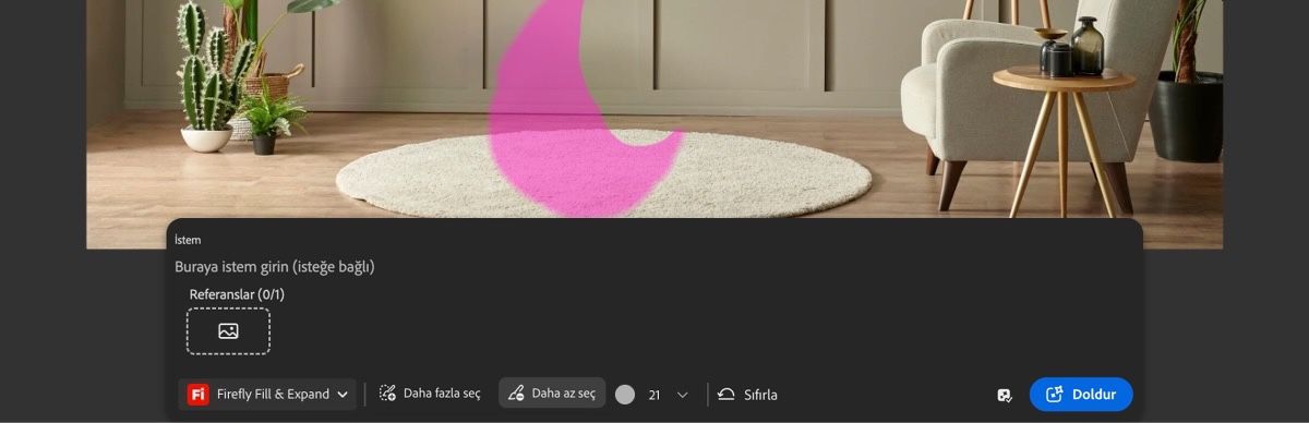 Daha Az Seç seçeneği belirlendi ve vurgulanan alanı silmek için bir bölümün üzeri boyandı.