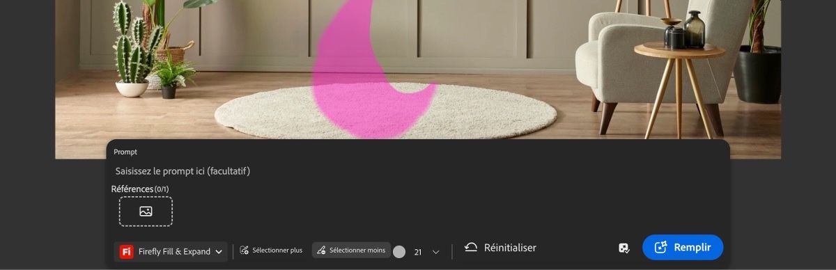 L'option Sélectionner moins est sélectionnée et une section est peinte pour effacer la zone mise en surbrillance.