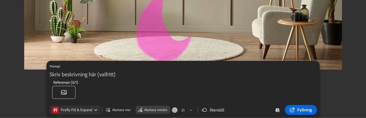 Alternativet Välj mindre är valt och ett avsnitt har strukits över för att radera det markerade området.