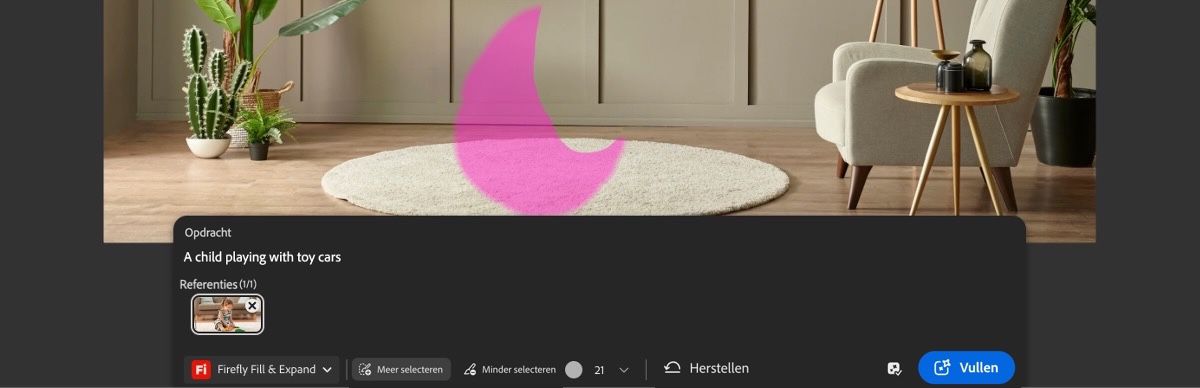 De opdrachtbalk bevat een beschrijving van wat het getekende gebied moet vullen.