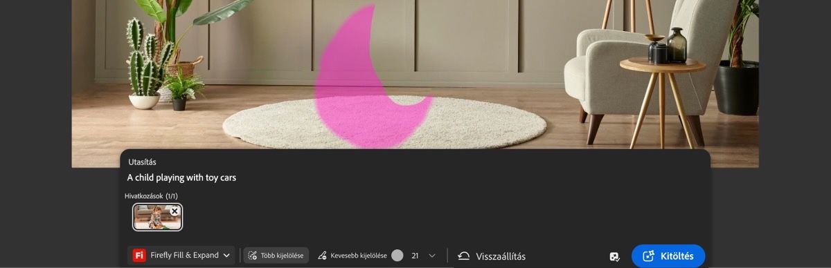 Az utasítás sáv tartalmazza annak leírását, amivel a lefestett területet ki kell tölteni.