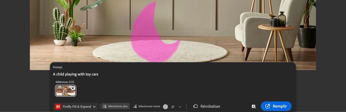 La barre de prompt contient une description de ce qui doit remplir la zone peinte.