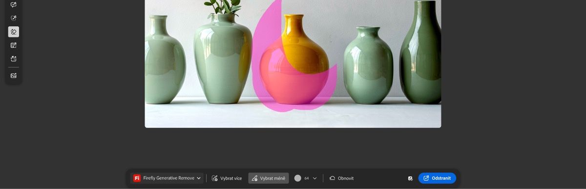 Je vybrána možnost Vybrat méně a část je přemalována, aby se vymazala zvýrazněná oblast.