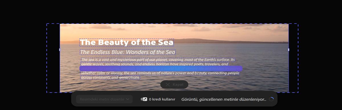 Görselde, oluşturma işleminin devam ettiğini gösteren hareketli bir ilerleme katmanı var.