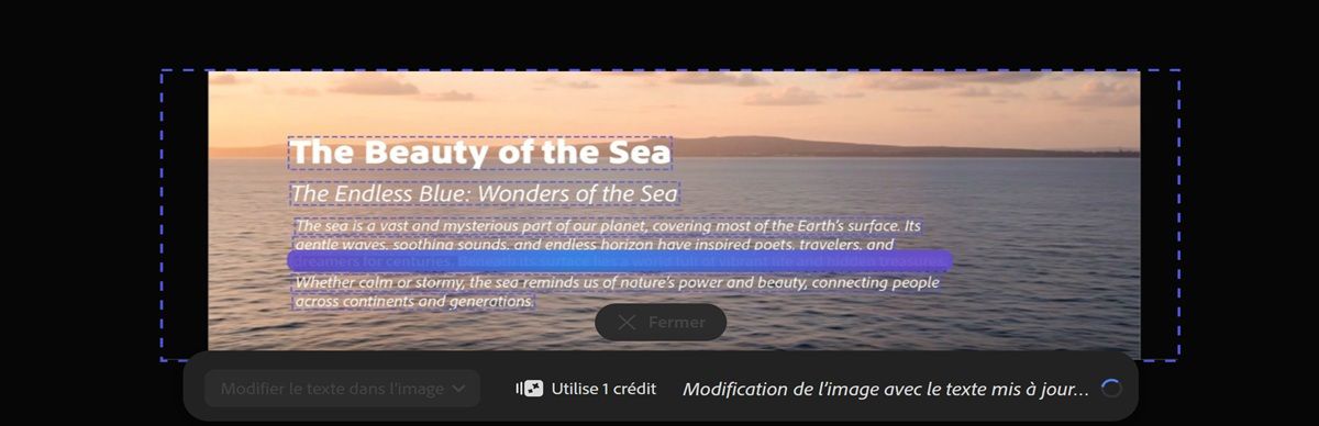 L’image présente une incrustation de la progression animée, qui indique que la génération est en cours.