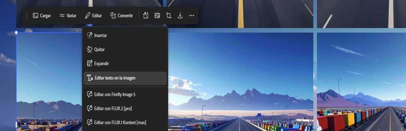 En el lienzo se selecciona una imagen y, en la opción Editar, se resalta Editar texto en la imagen.