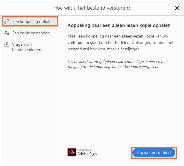 Een koppeling naar het bestand maken om met anderen te delen