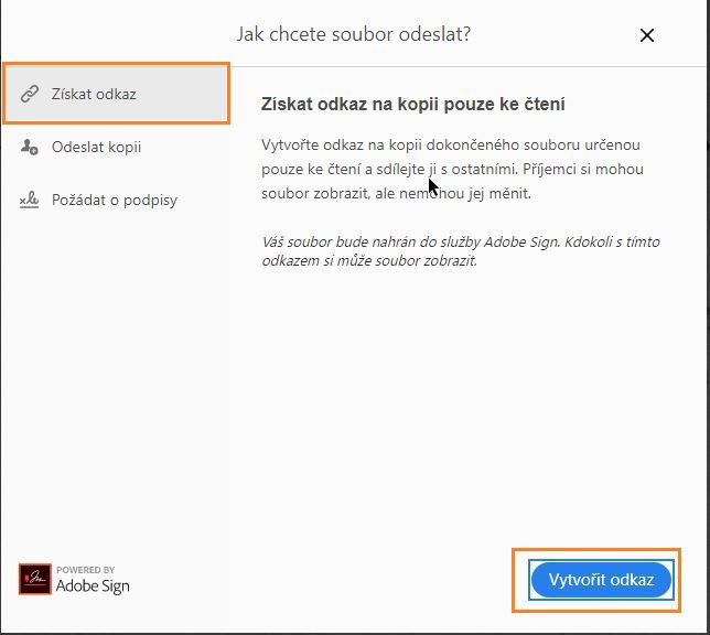 Vytvoření odkazu na soubor pro sdílení s dalšími uživateli
