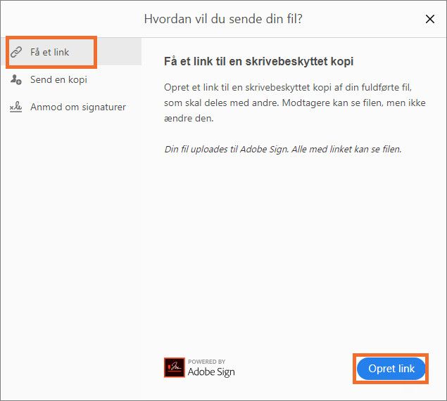 Opret link af din fil til at dele med andre