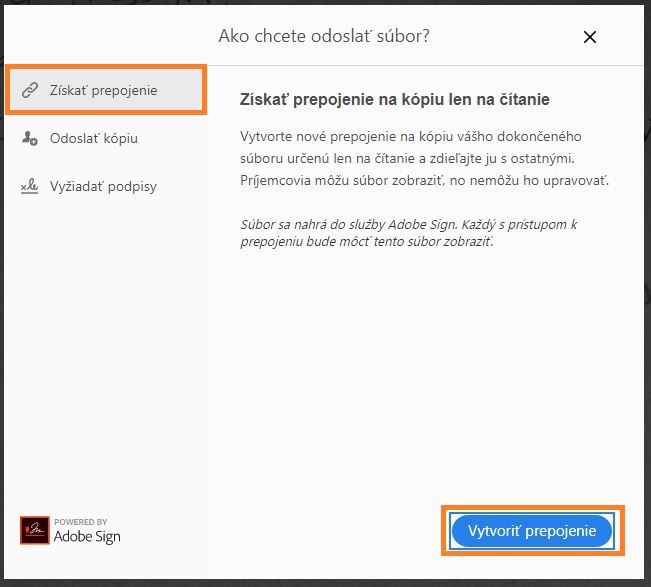 Vytvorenie prepojenia na súbor na zdieľanie s ostatnými