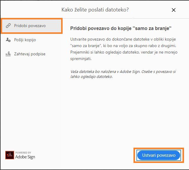 Ustvarite povezavo do datoteke za deljenje z drugimi