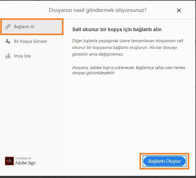 Başkalarıyla paylaşmak için dosyanızın bağlantısını oluşturun