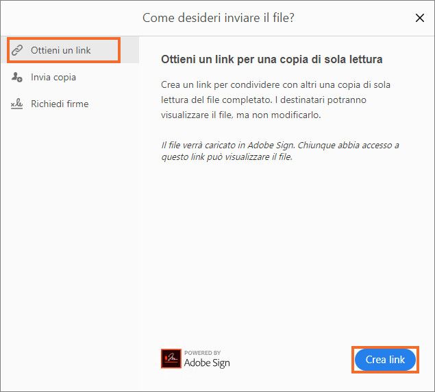 Creare un link per condividere un file con altri