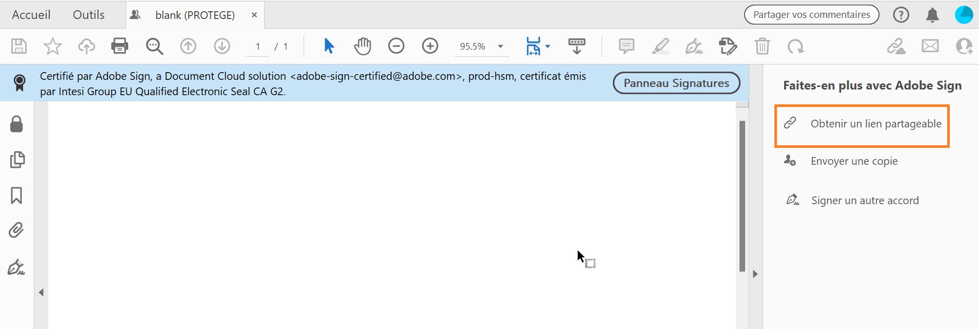 Clic sur Obtenir un lien partageable