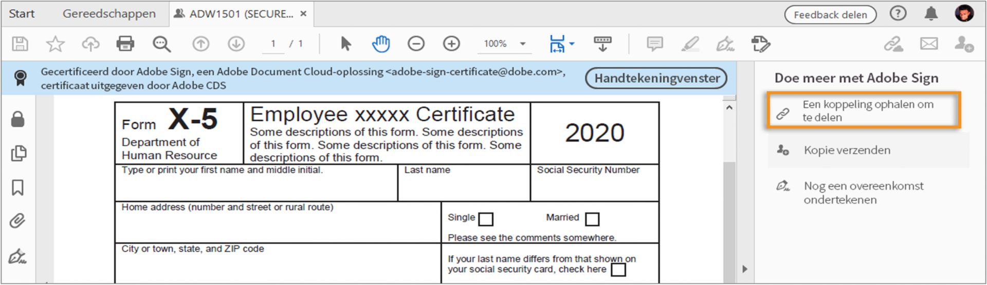 Klikken om een deelbare koppeling op te halen