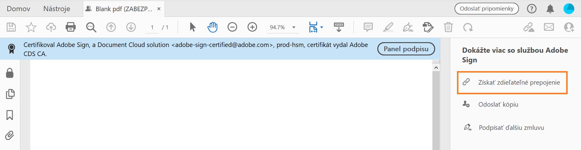 Kliknutím získať zdieľateľné prepojenie