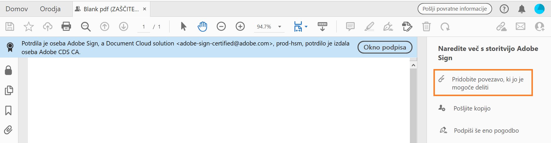 Kliknite možnost Pridobite povezavo, ki jo je mogoče deliti.
